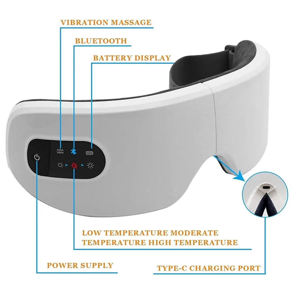 עיסוי עיניים חשמלי קומפרס חם עיסוי רטט Bluetooth מוזיקה הקלה על מתח עייפות להירגע טיפוח עיניים מתקפל משקפיים חכמים