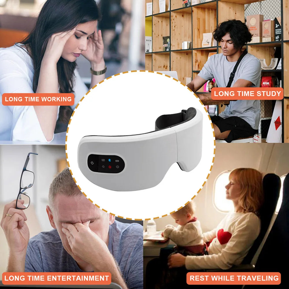 עיסוי עיניים חשמלי קומפרס חם עיסוי רטט Bluetooth מוזיקה הקלה על מתח עייפות להירגע טיפוח עיניים מתקפל משקפיים חכמים